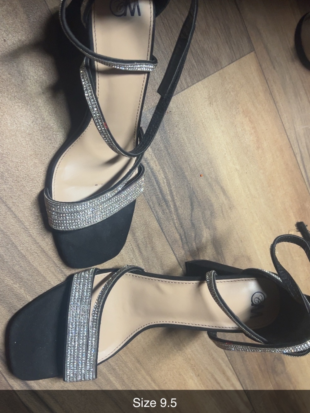 Embellished Black Strappy Heels - Black